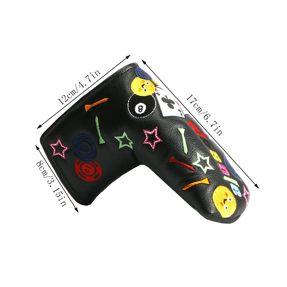 New Golf Putter Cap Set Club Protective Cover Smiley Face Pattern Club Head Cover Semicircle Straight Bar Magnet Closed