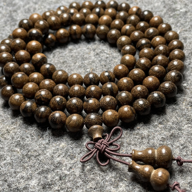 东帝汶虎沉香108手链 天然虎沉香佛珠手链圆珠印尼沉香男女款8mm