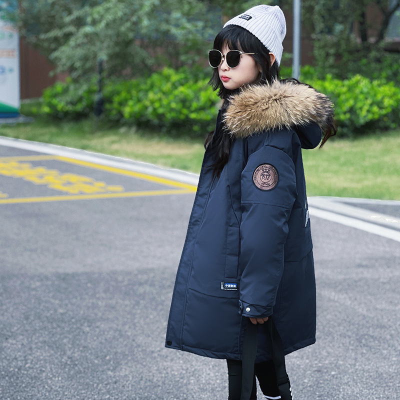 儿童羽绒服男女童洋气中长款加厚大童新款冬季毛领长款外套亲子装