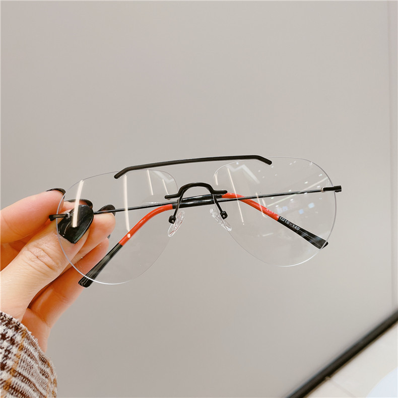 防蓝光金丝无边眼镜框男时尚双梁无框潮ins女复古大脸显瘦眼镜架
