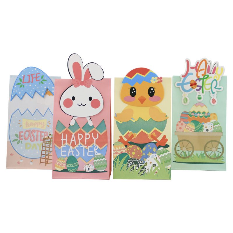 Easter New Oil-Proof Wrapping Paper Bag Disposable Square Bottom Food Packaging Paper Bag Catering West Point Grocery Bag Wholesale