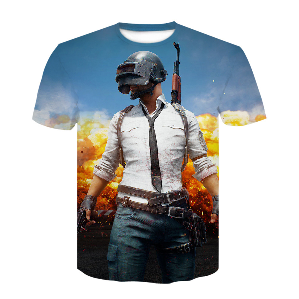工厂跨境 绝地求生3d印花t恤刺激战场短袖吃鸡游戏周边夏季潮衣服