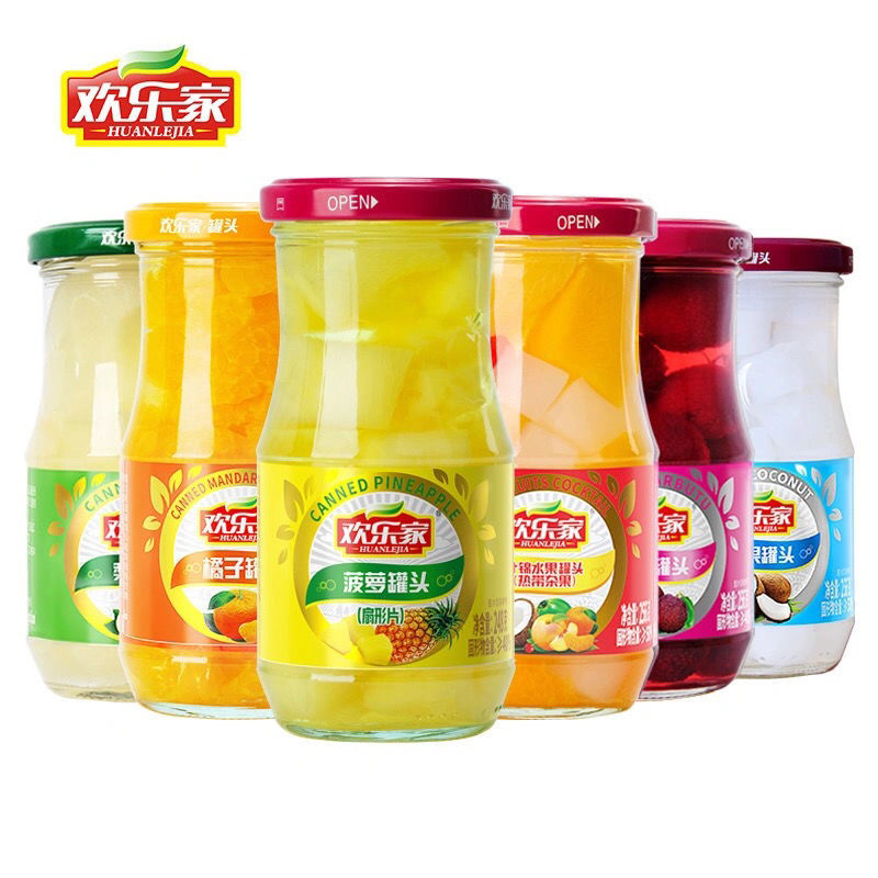 欢乐家水果罐头 网红休闲食品橘子椰果黄桃256g/罐头整箱批发包邮