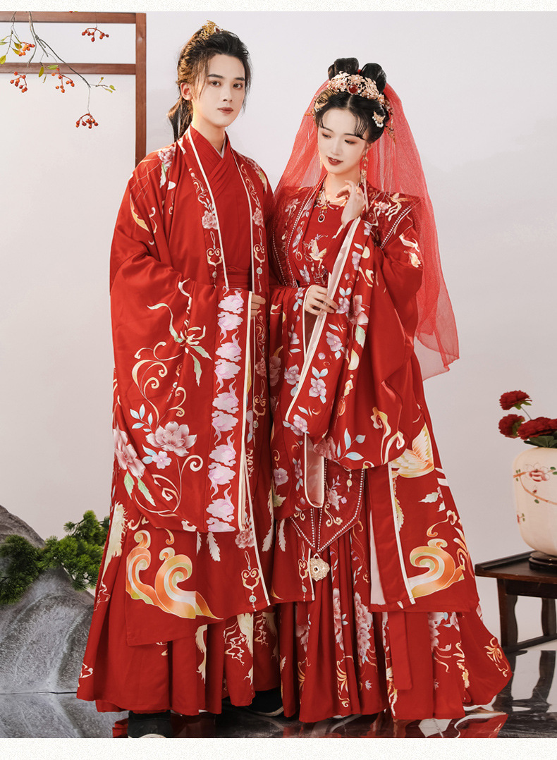 新款汉服男女宋制婚服中式凤冠霞帔全套红色新娘服情侣喜庆花嫁服