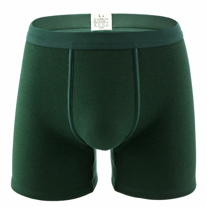 加绒加厚男士保暖内裤墨军绿色纯棉加绒冬季抗寒四角裤加长防磨腿