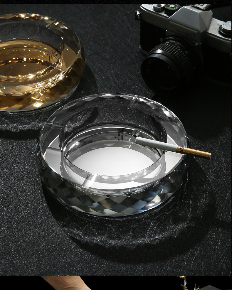 水晶烟灰缸 定制菠萝面圆形烟灰缸酒店宾馆商务礼品批发logo厂家