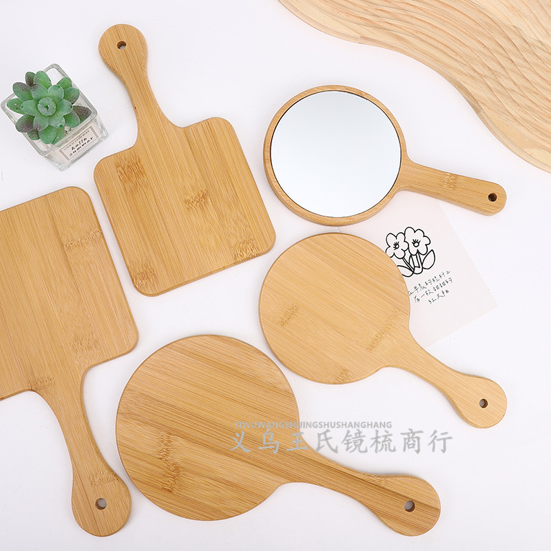 Beauty Bamboo Mirror Portable Make-up Mirror Tattoo Handle Hand Mirror Portable Mirror Retro Handheld Mirror