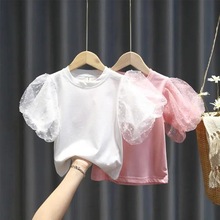 女童短袖2023新款童装儿童泡泡袖t恤宝宝纯棉打底衫小童夏季上衣