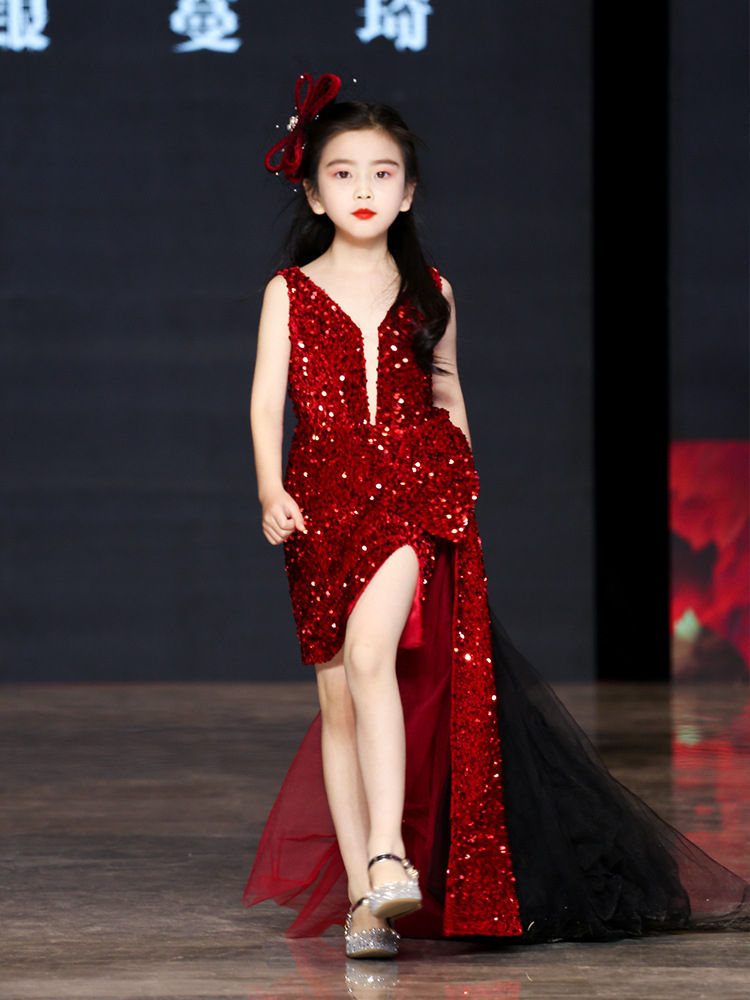 儿童晚礼服公主裙女童模特走秀十岁小女孩生日中大童演出服装高端