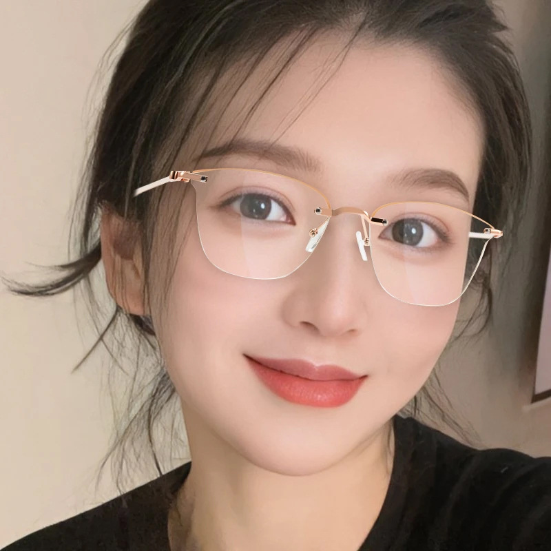 温柔桃粉老花镜防蓝光高档品牌超轻无框时尚气质老花眼镜女士中年