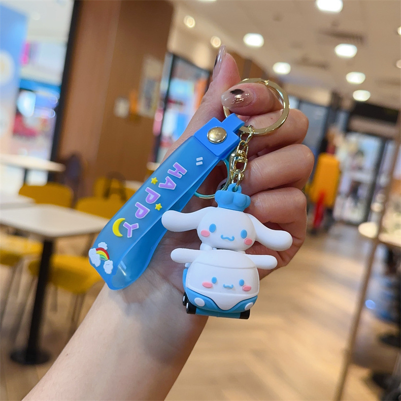 Sanrio Bumper Car Keychain Cinnamoroll Babycinnamoroll Melody Doll Pendant Cars and Bags Ornament Gifts Key Chain