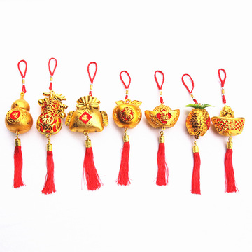 镀金塑料金色福袋葫芦元宝植物盆景装饰春节房间挂饰品新年小挂件