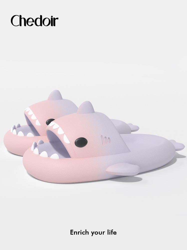 踩屎感渐变鲨鱼拖鞋女可爱夏季室内家居家洗澡防滑情侣外穿凉拖男