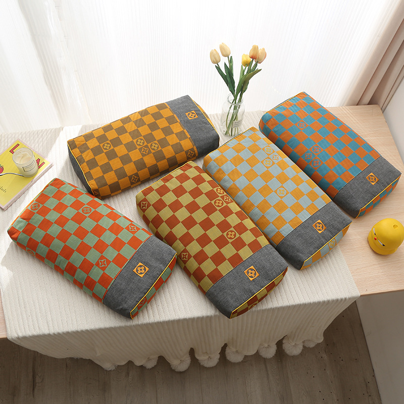 Double-Layer Yarn Chessboard Grid Square Pillow Simple Buckwheat Plaid Single Pillow Adult Pillow Cervical Pillow Removable and Washable Pillowcase Wholesale