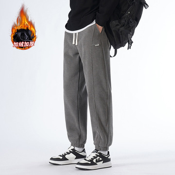 加绒卫裤男款秋冬季束脚运动裤奥粒绒博澳绒休闲男裤雪尼尔裤子男