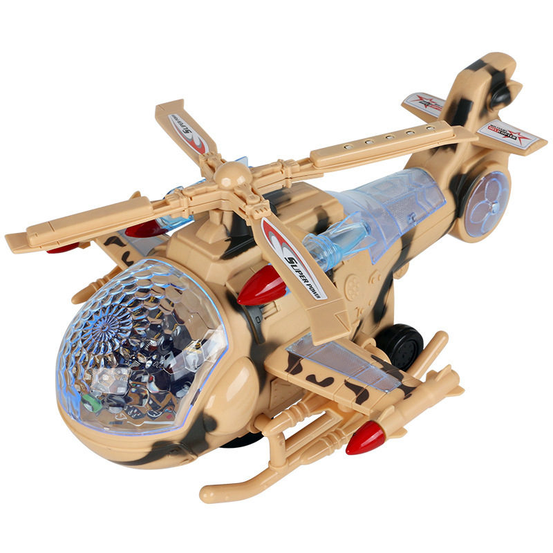 抖音热销电动万向直升飞机炫彩螺旋桨带音乐男女孩战斗机模型玩具-阿