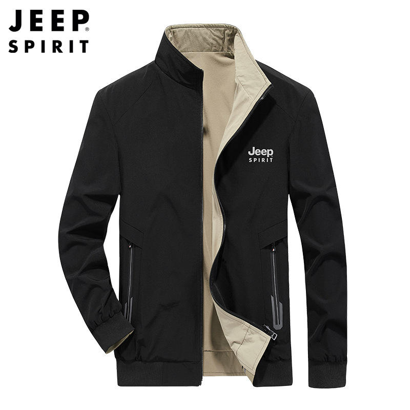 jeep/吉普夹克男士弹力两面穿外套宽松运动春秋季休闲茄克8193