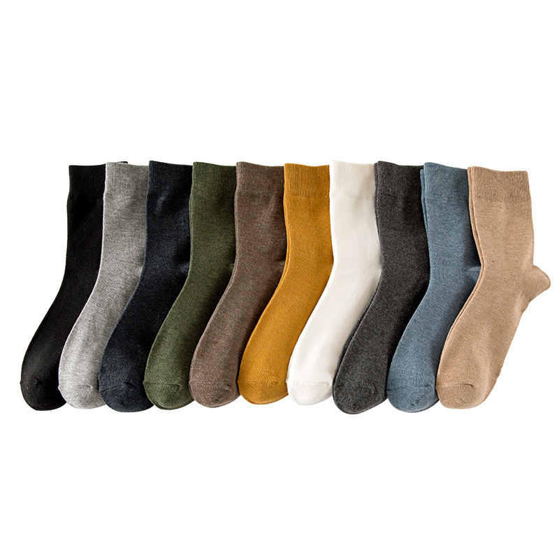 In Stock Wholesale Men's Socks Cotton Socks Tube Socks Autumn and Winter Deodorant Deodorant Cotton Socks Pure Color All-Matching Business Men Socks