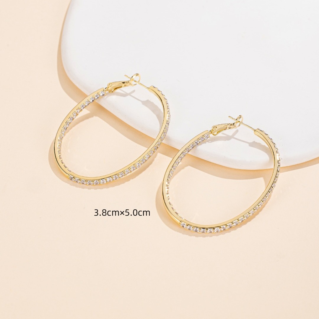 丽银耳环新款气质时尚百搭夸张简约大气微镶锆石耳圈s925银针耳饰