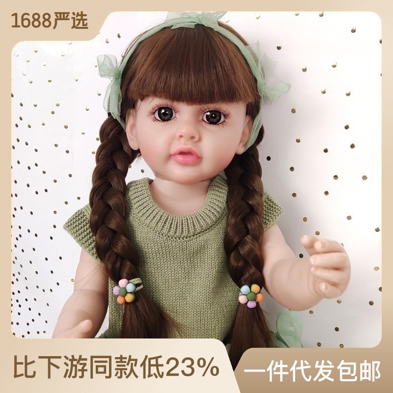 Factory Direct Sales Simulation Vinyl Reborn Doll Big Eyes Long Hair 55cm Can Take a Bath to Accompany Play House One Piece Dropshipping
