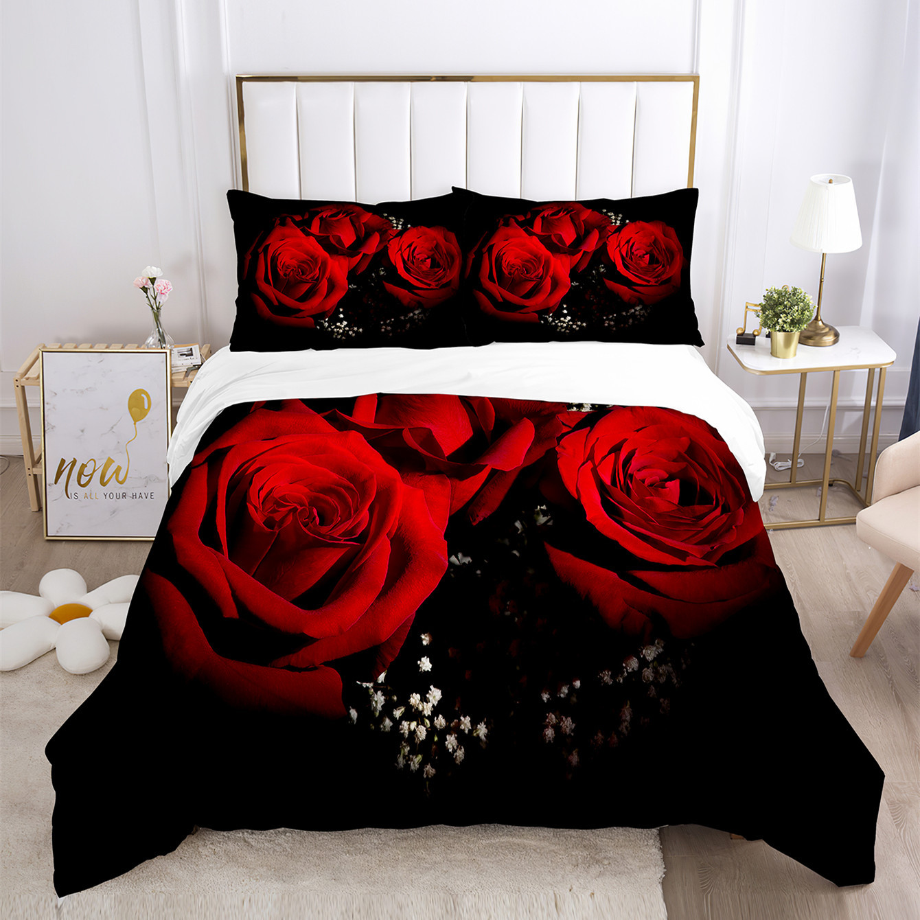 3d Three-Piece Printing Set Custom Cross-Border Home Textile Full Polyester Brushed down Quilt Cover Pillowcase