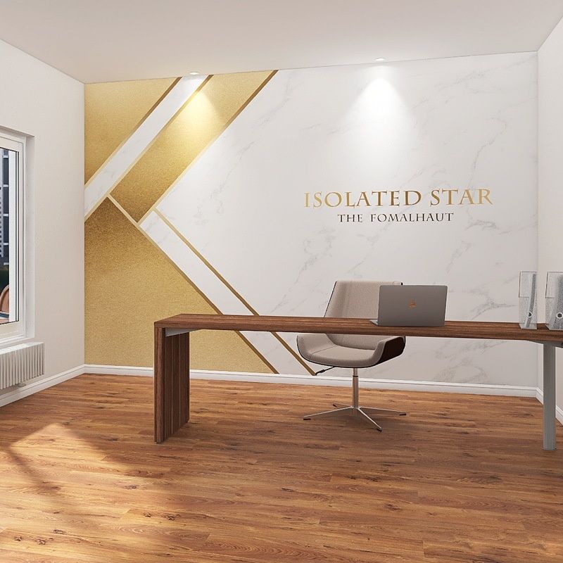 金色线条仿大理石壁纸公司logo形象墙布美容院办公室前台背景墙纸