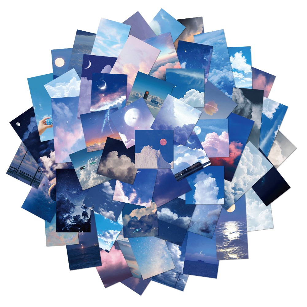 56张蓝色天空治愈手账收藏贴纸笔记本日记本行李箱手机壳贴画防水