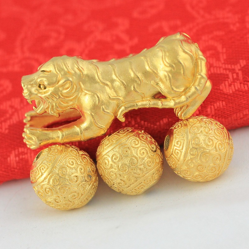 14毫米金珠仿黄金猛虎男手串diy手链配件黄铜镀越南沙金老虎饰品