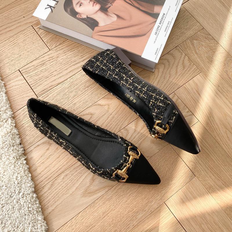 Black Single-Layer Shoes for Women 2023 Autumn and Winter New Spring and Autumn Pointed Toe Chanel Style Low Heel Flat Low Mouth All-Match Four Seasons Pumps