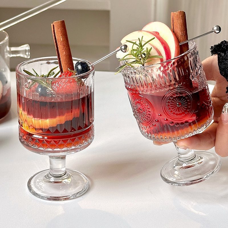 热红酒杯圣诞鸡尾酒太阳花高脚杯高颜值微醺煮酒喝洋酒杯玻璃直营