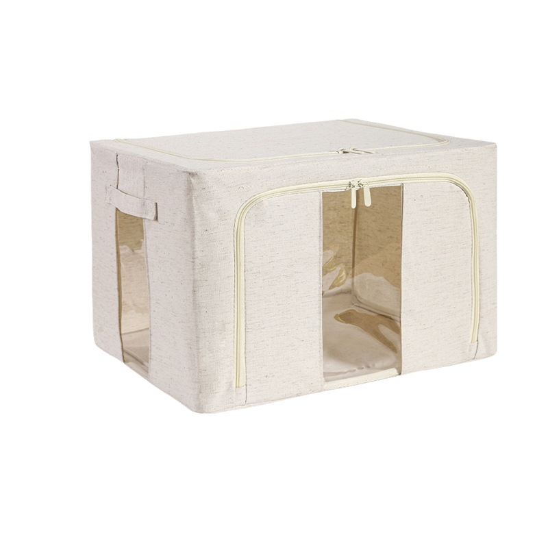 Pp Board Washable Tianshan Cotton and Linen Storage Box Fabric Folding Quilt Storage Box Double Window Steel Frame Clothes Storage Box