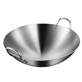 不锈钢双耳炒锅商用饭店厨师炒菜锅特大号家用煤气灶专用食堂大锅