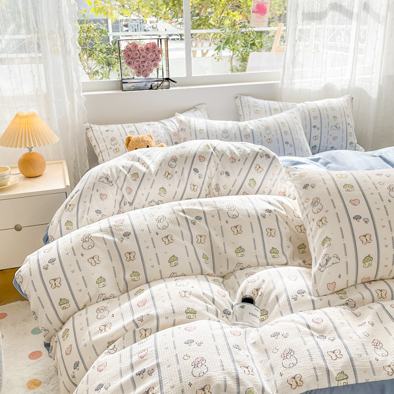 Bubble Cotton Class a Bed Four-Piece Quilt Cover Bed Sheet Student Dormitory Single Bed Three-Piece Wholesale Cross-Border Delivery 4