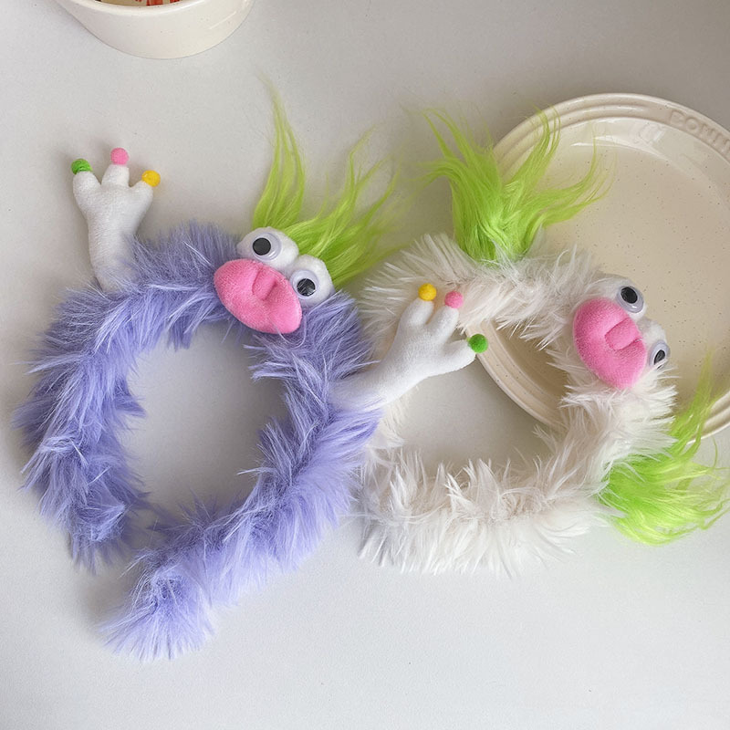 Cute Cartoon Cute Plush Monster Funny Headband Home Photo Doll Rose Pink and Green Yellow Headband