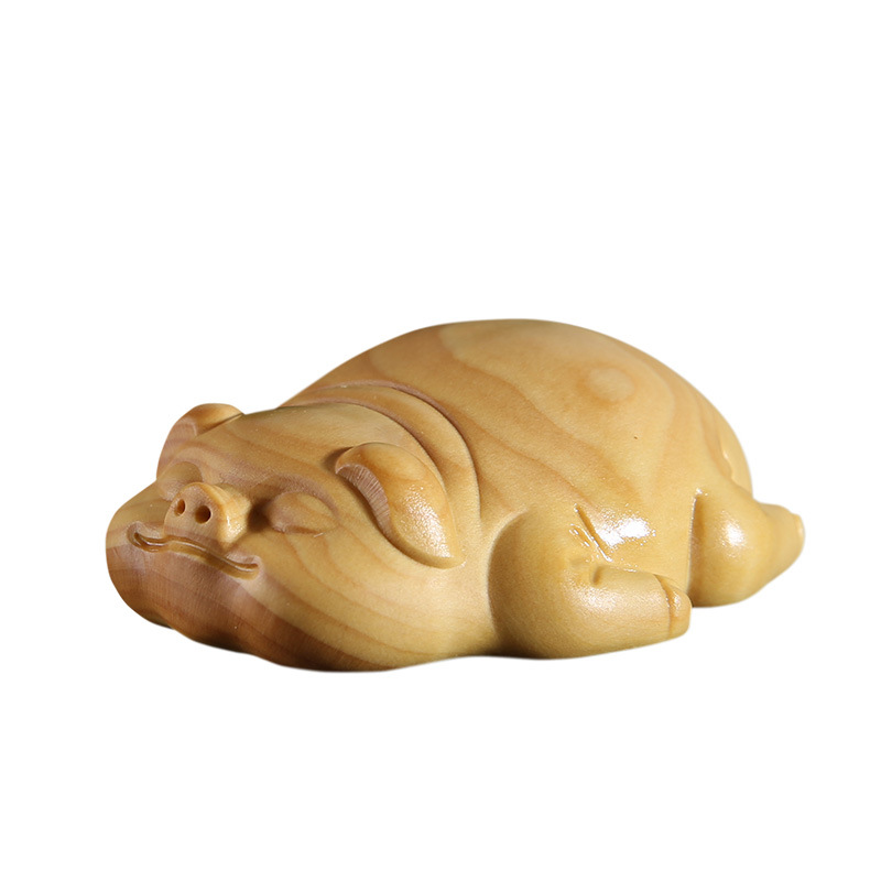 黄杨木雕生肖猪文玩手把件雕刻工艺品猪年吉祥物木刻小猪配饰挂件
