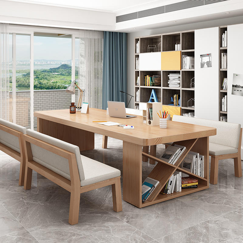 简约客厅实木大餐桌书桌一体家用书房双人学生学习桌书法桌长条桌