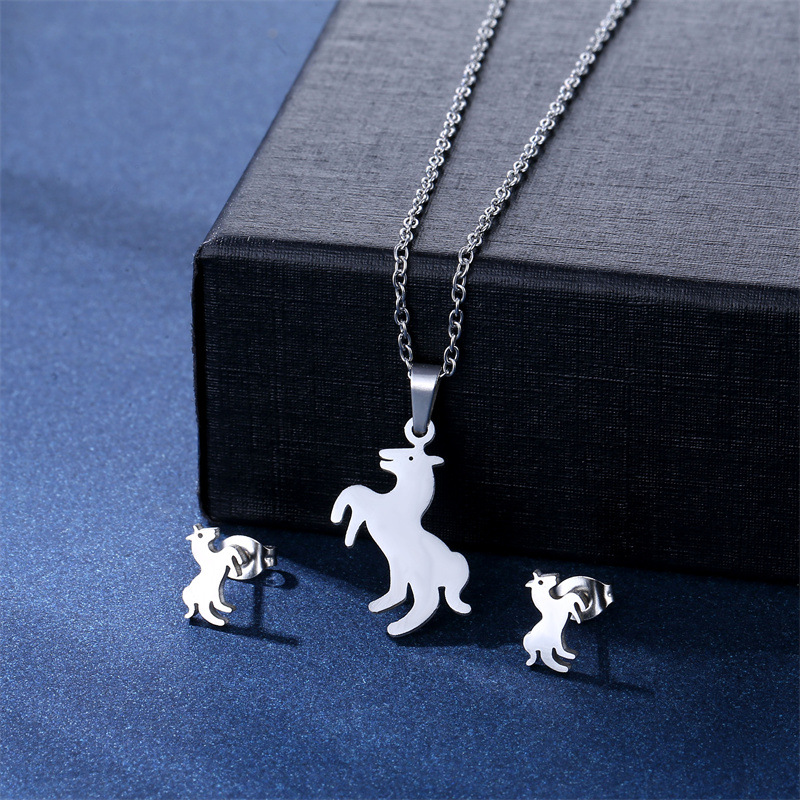 Cross-Border New Amazon Cross-Border Necklace and Earring Suit European and American Glossy Animal Pony Pendant Ornaments Wholesale