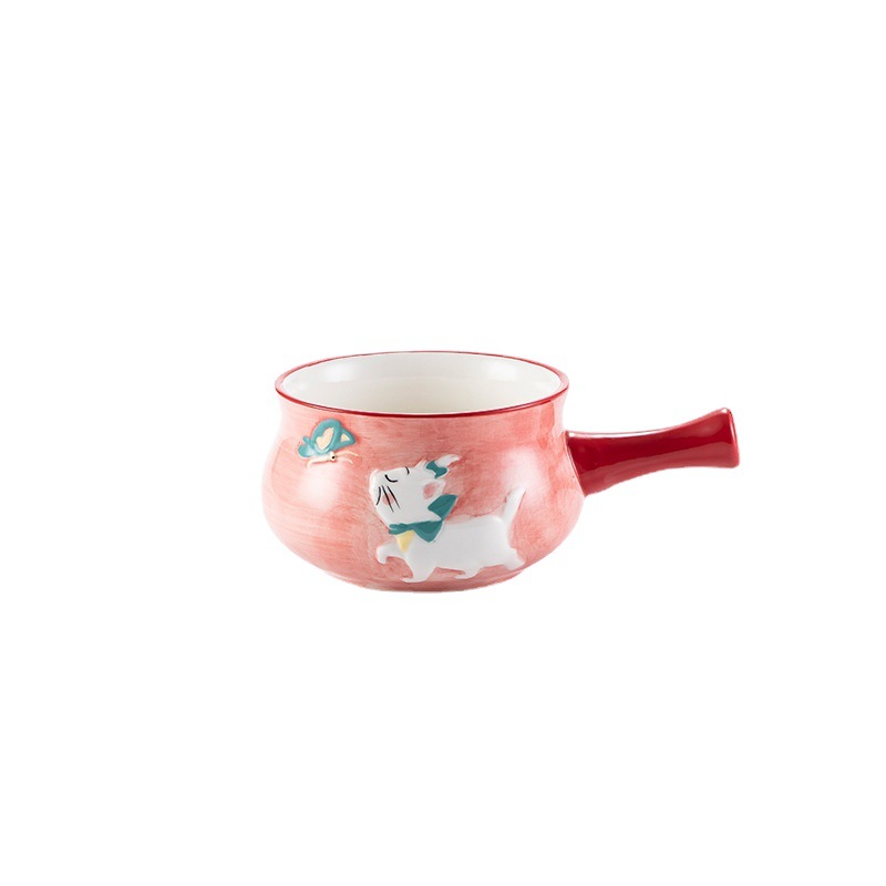 Cartoon Handle Bowl Unicorn Breakfast Bowl Single Handle Small Milk Boiling Pot Microwave Oven Underglaze Color Household Ceramic Tableware