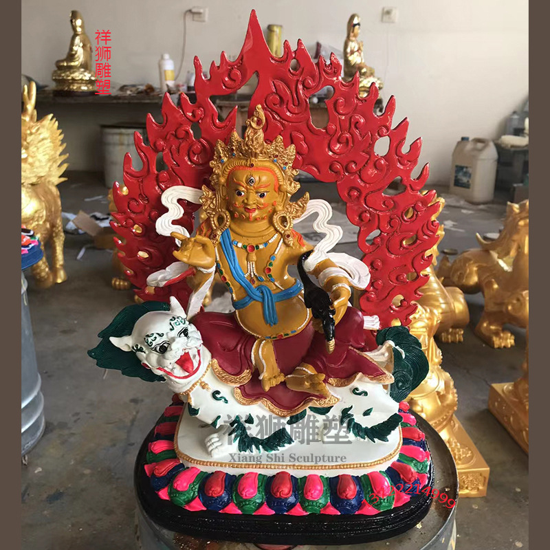 纯铜彩绘一尺财宝天王藏密佛像北方多闻天王毗沙门天王招财工艺品