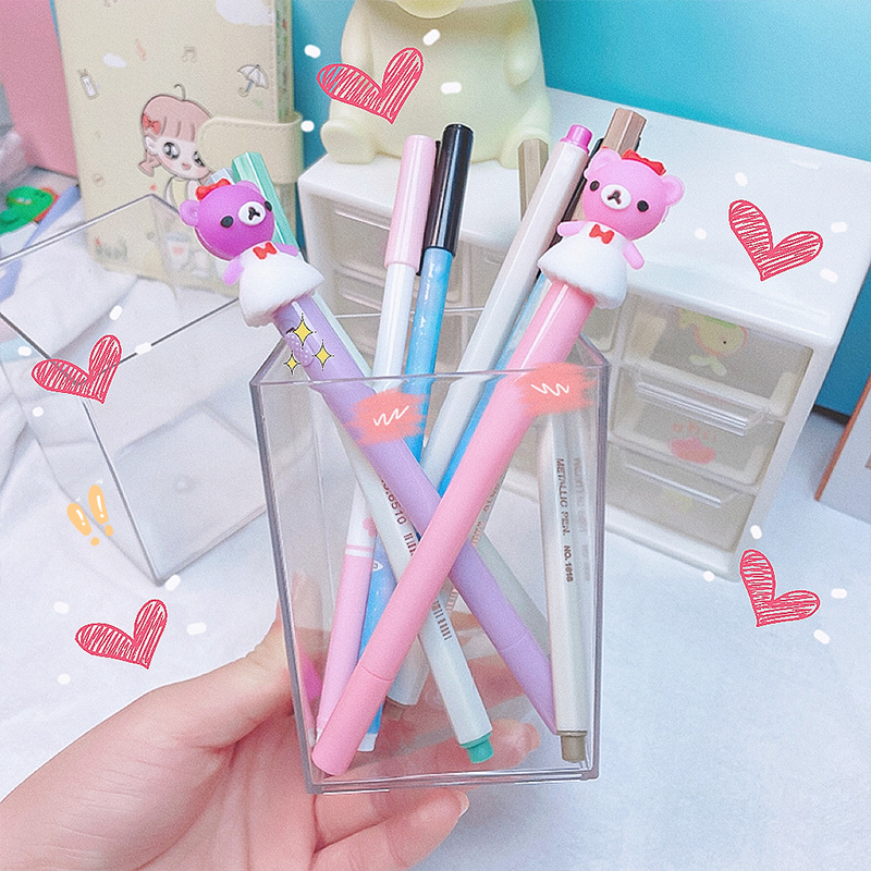 Korean Creative Transparent Pen Container Simple Girl Heart Desktop Cute Storage Pen Container Student Ins Style Stationery