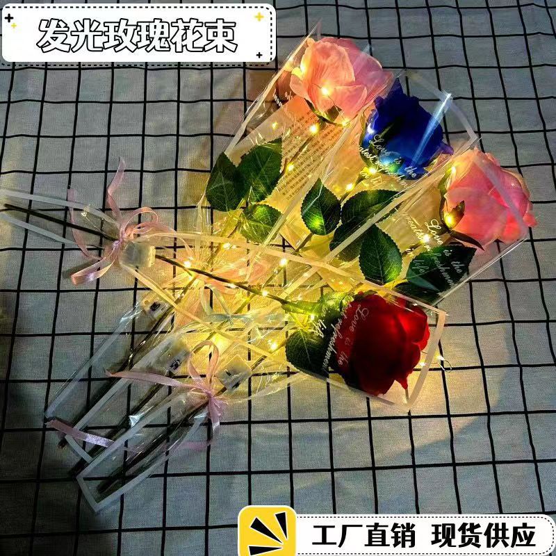 Internet Celebrity Luminous Rose Starry Bouquet with Light Stall Hot Selling Toys Valentine's Day Gift Factory Direct Sales