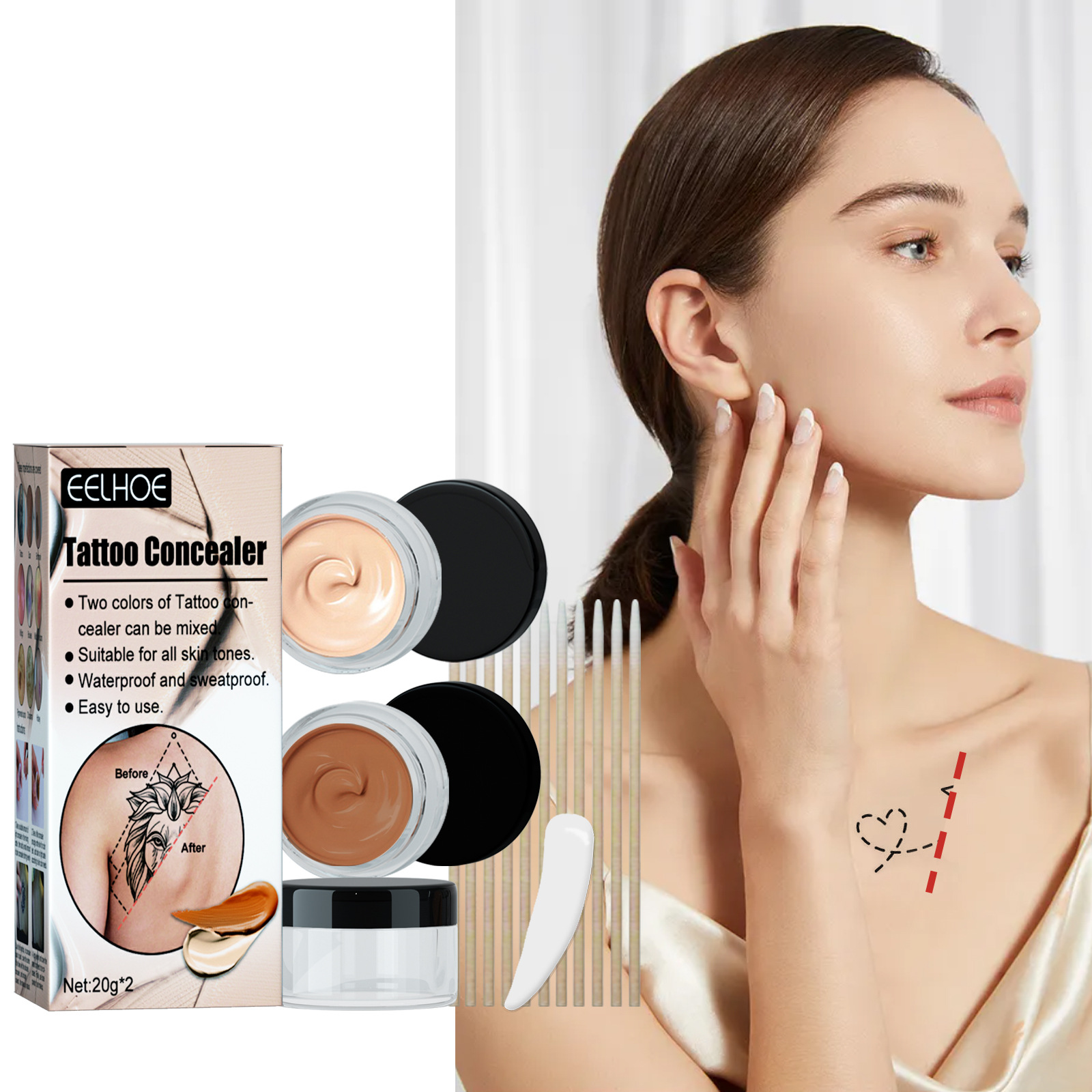 eelhoe 纹身遮瑕膏 伤疤胎记伤疤隐形防水提亮遮盖纹身双色遮瑕膏