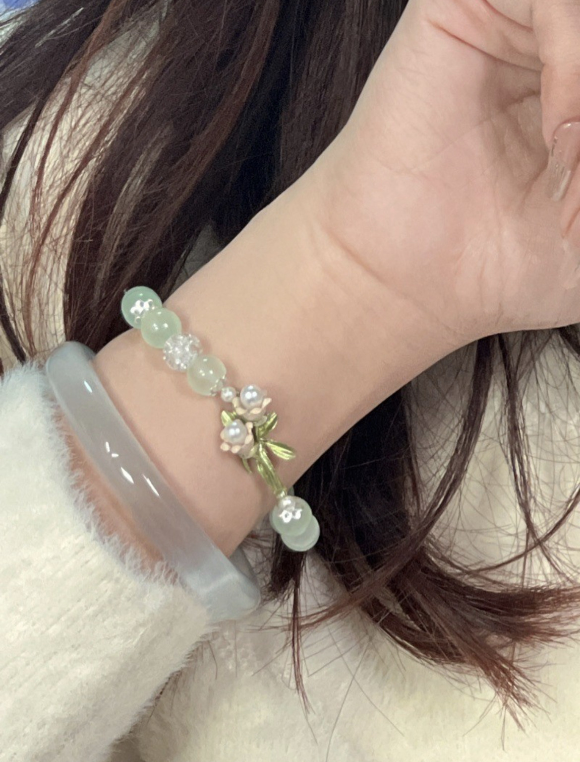 Linglan Story Glaze Bracelet Green Plum Tea Bracelet All-Match Girlfriends' Gift Girlfriend Gift Hand Toy Female Pliable Temperament