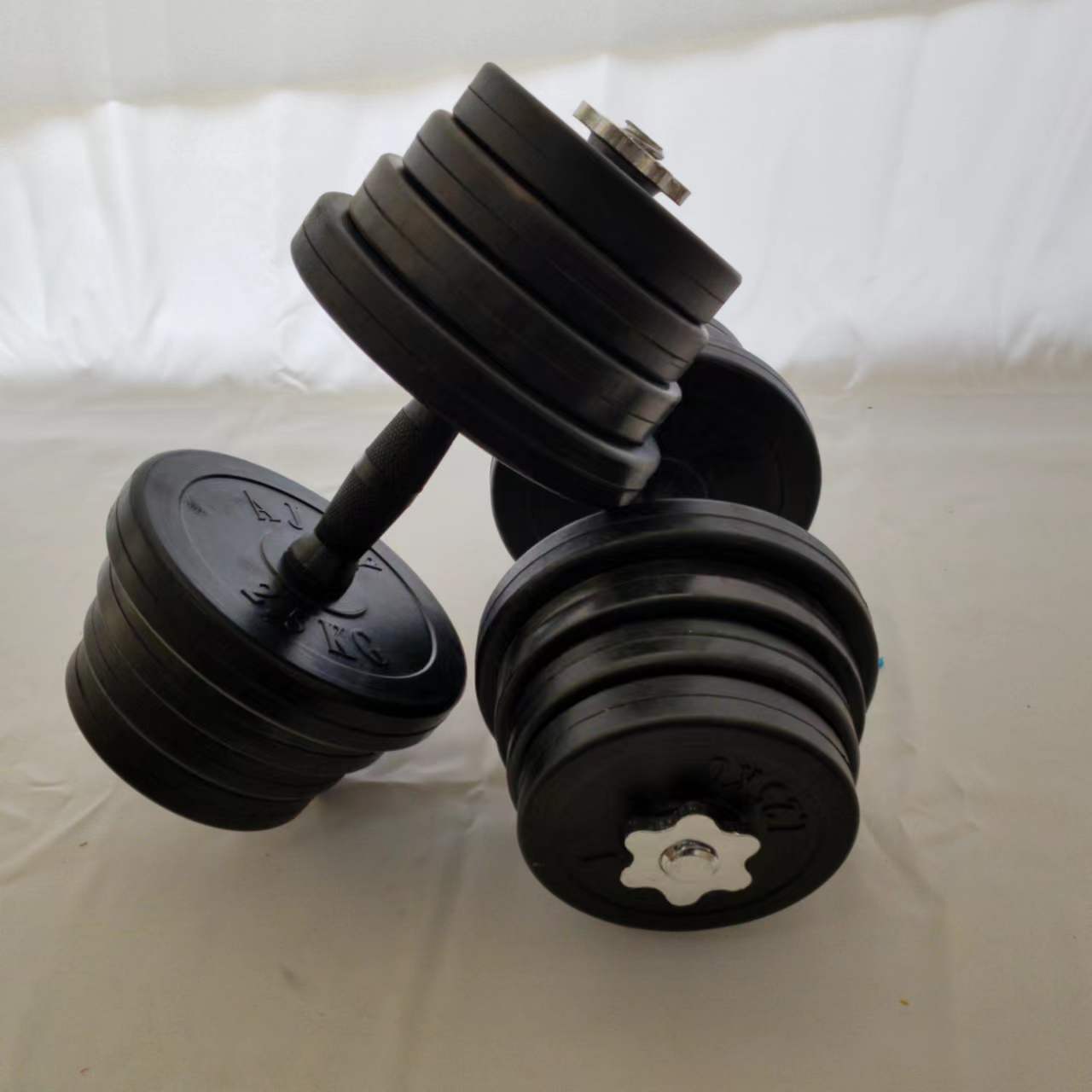 哑铃男女士通用健身可调节重量黑胶铁粉小杠铃