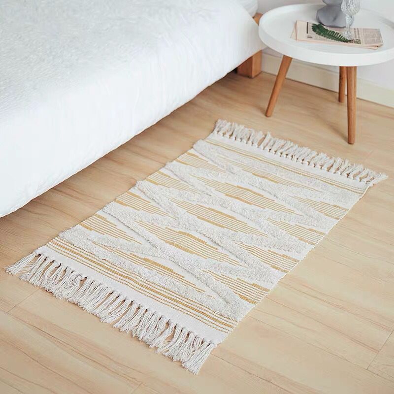 Moroccan Style Cotton and Linen Tassel Floor Mat Simple Bedroom and Household Bedside Carpet Living Room Sofa and Tea Table Tufted Foot Mat