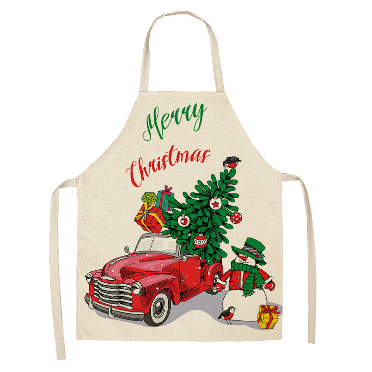 Cross-Border Christmas Series Apron Christmas Decorative Apron Linen Cleaning Sleeveless Coverall Baking Antifouling Apron Direct Supply