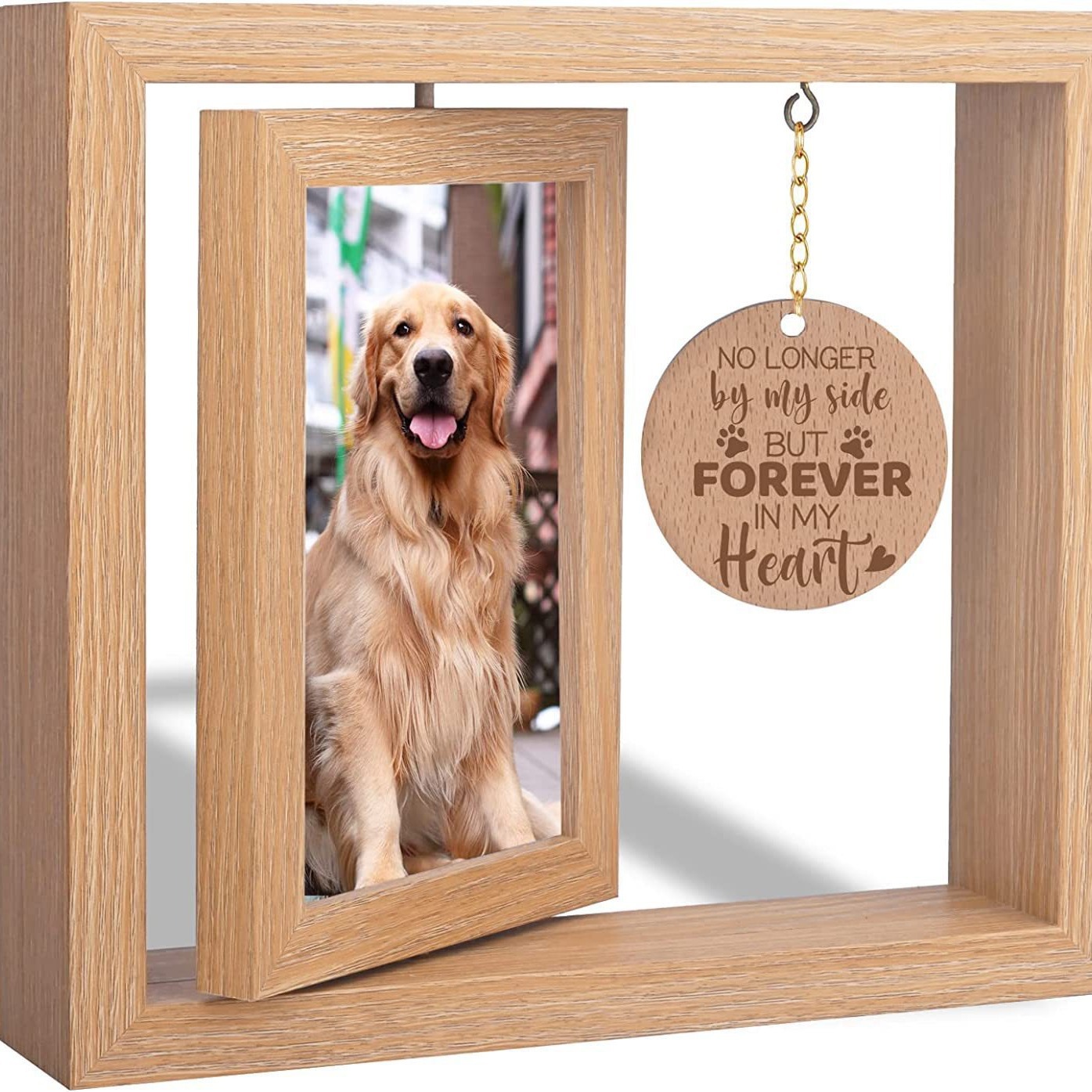 创意狗狗纪念相框可旋转式宠物纪念木制旋转宠物纪念相框