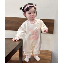 2024春韩版婴儿衣服小兔连体衣女哈衣可爱卡通婴儿长袖外出爬服