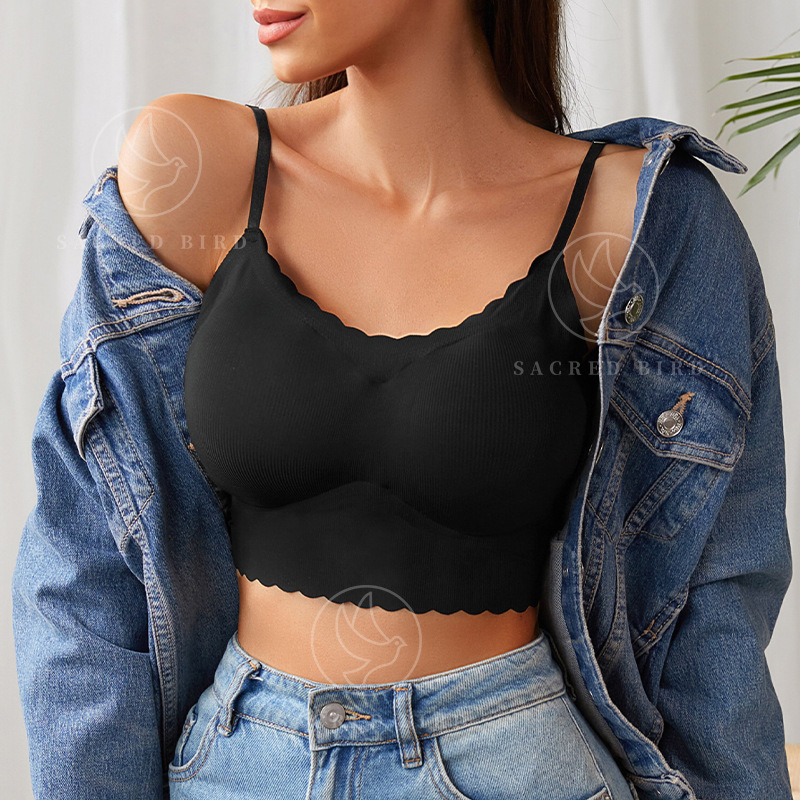 Adjustable Shoulder Strap Traceless plus Size Fashion Wavy Edge Lightweight Breathable Girl's Underwear No Steel Ring Backless Bra