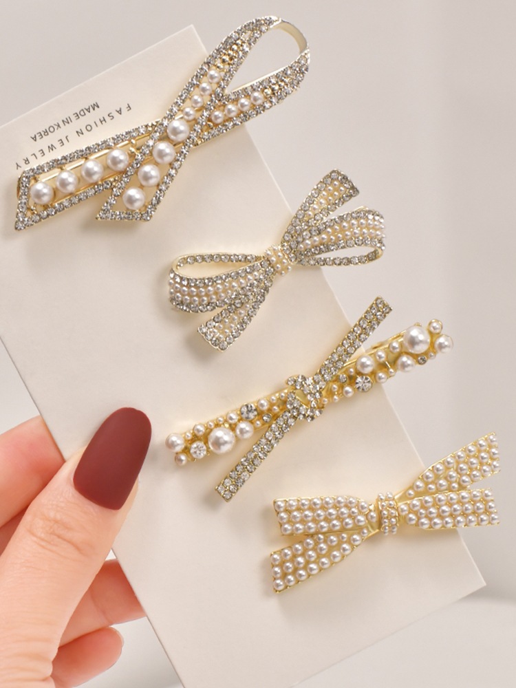 x羽毛6件套发夹复古小熊发卡剪刀鸭嘴夹珍珠一字夹满天星水钻边夹